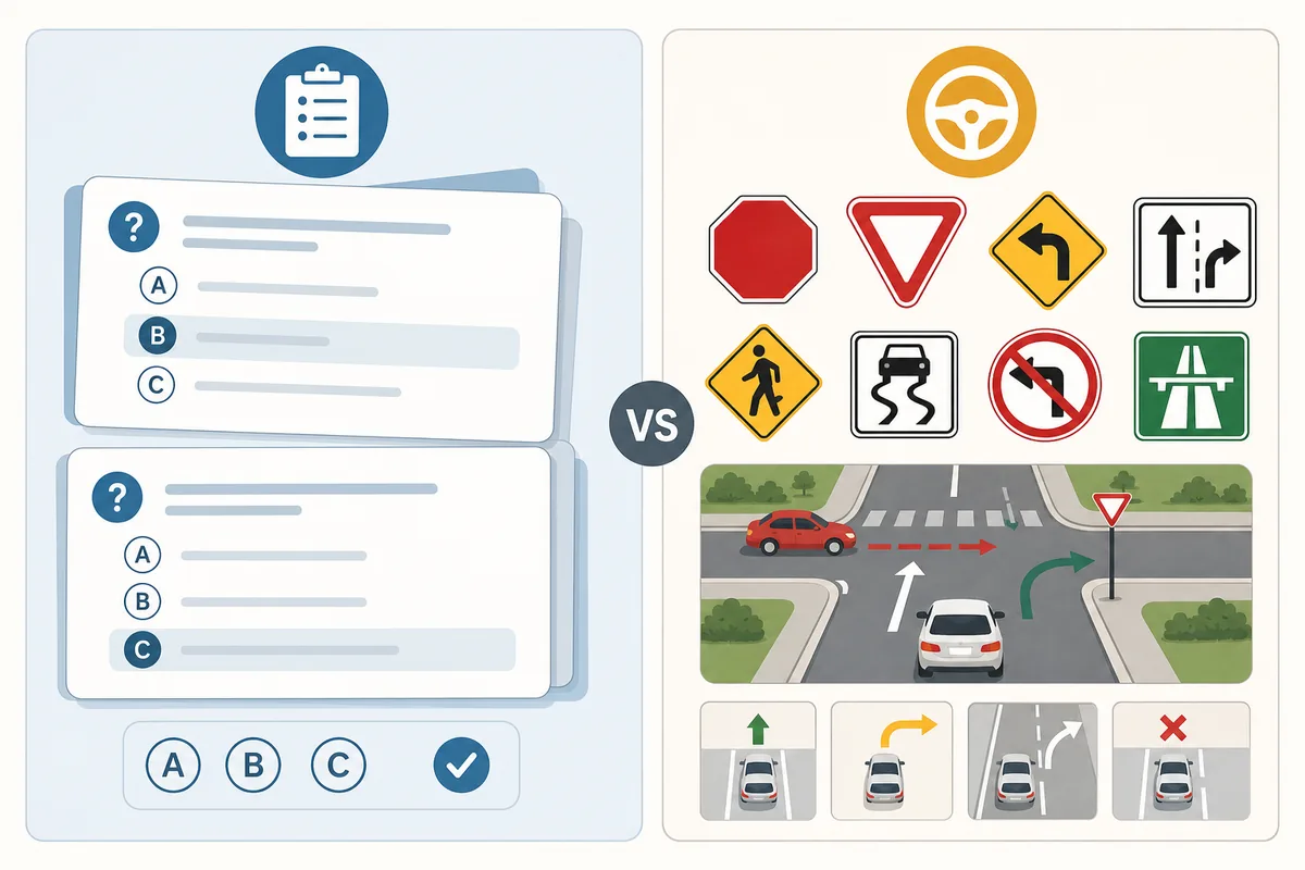 Comparison of multiple-choice permit test questions and road sign scenario questions